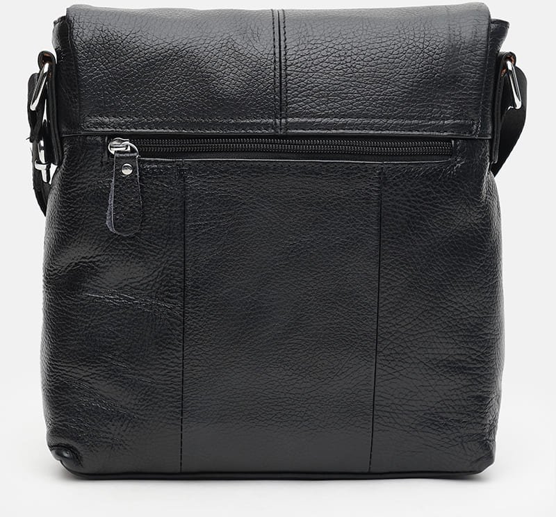 Чоловіча сумка-планшет на плече із чорної шкіри з клапаном Keizer (21348)