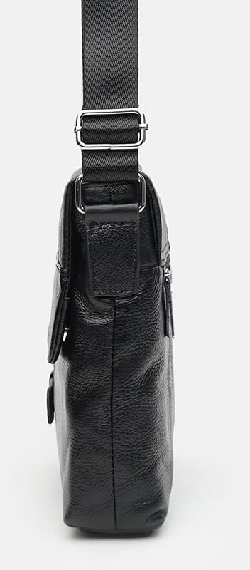 Мужская сумка-планшет на плечо из черной кожи с клапаном Keizer (21348)