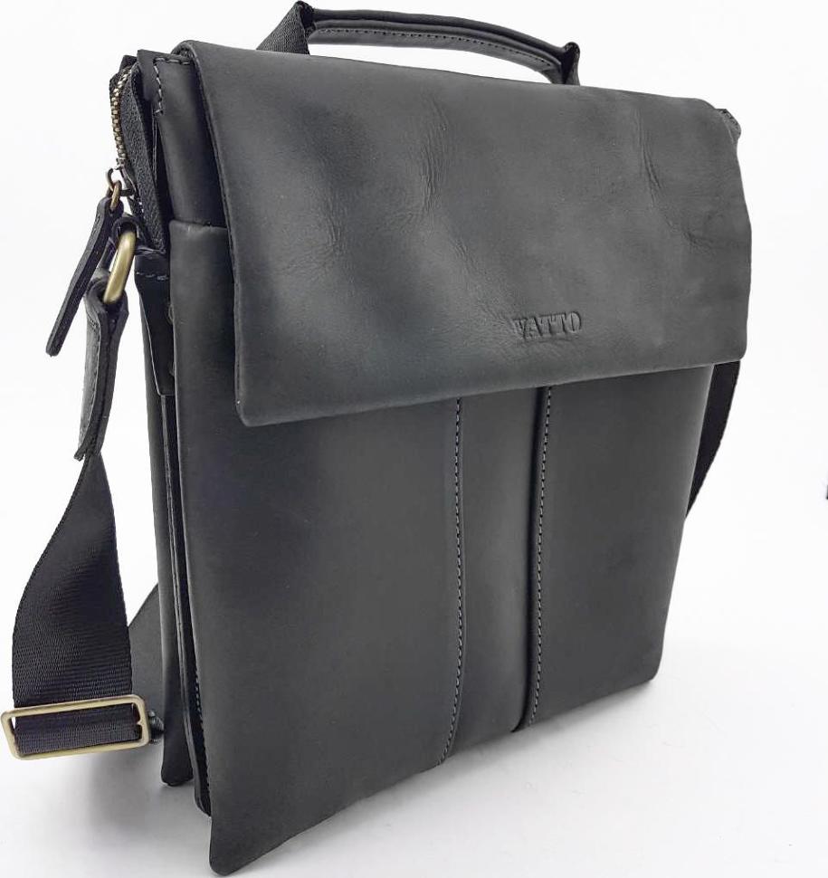 Классическая наплечная сумка планшет черного цвета с ручкой VATTO (11827)