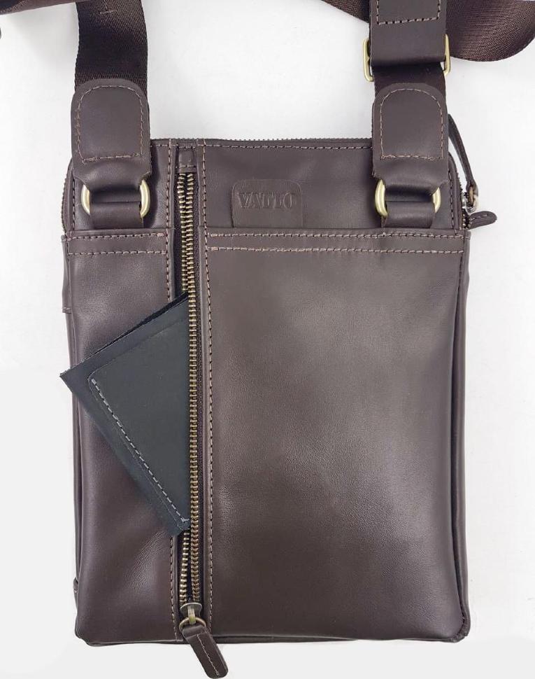Чоловіча шкіряна сумка на блискавці коричневого кольору VATTO (12126)