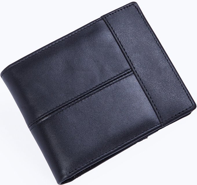 Повсякденне горизонтальне чоловіче портмоне з гладкої шкіри чорного кольору Vintage (2420040)