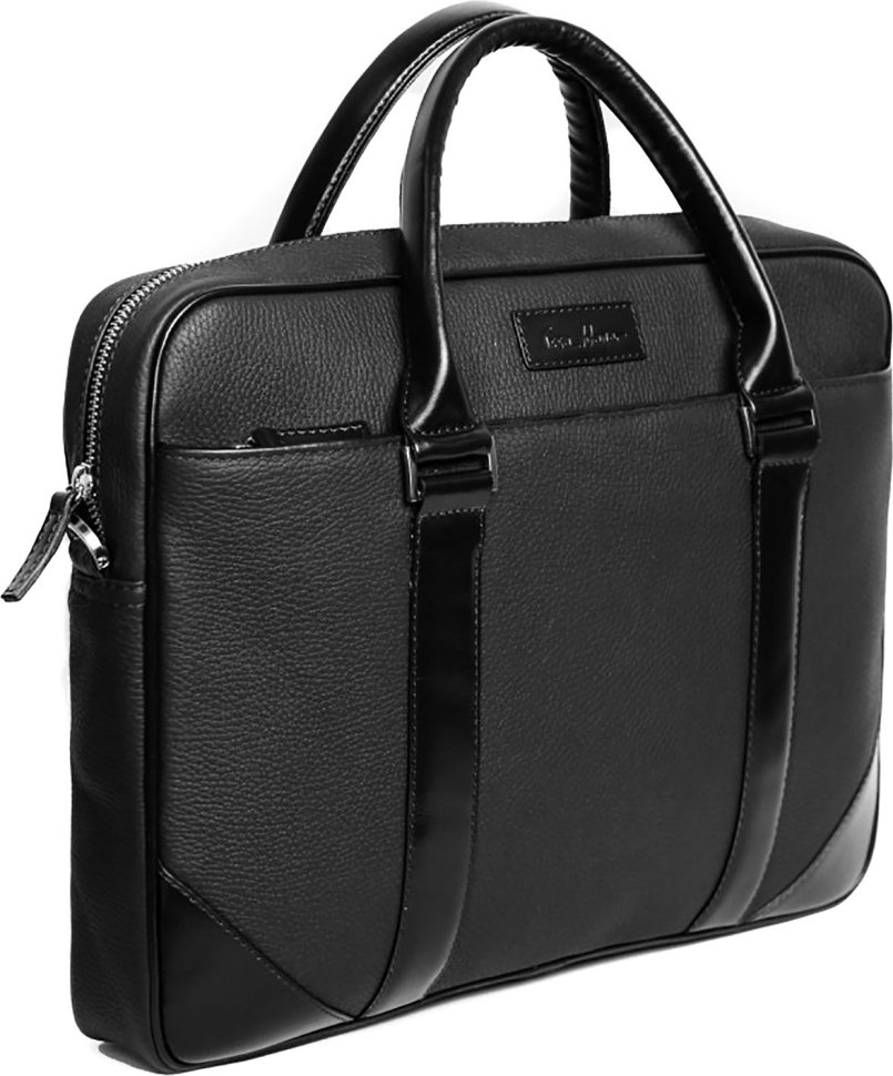 Ділова чоловіча сумка для ноутбука із натуральної шкіри чорного кольору Issa Hara (21189)