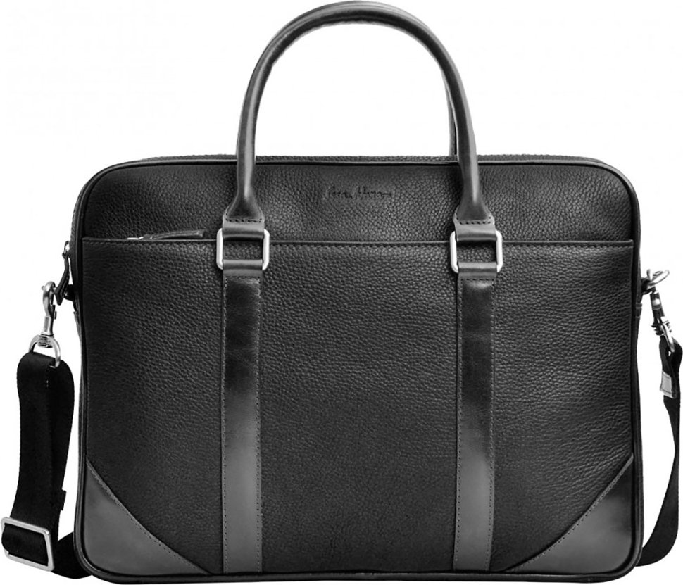 Деловая мужская сумка для ноутбука из натуральной кожи черного цвета Issa Hara (21189)