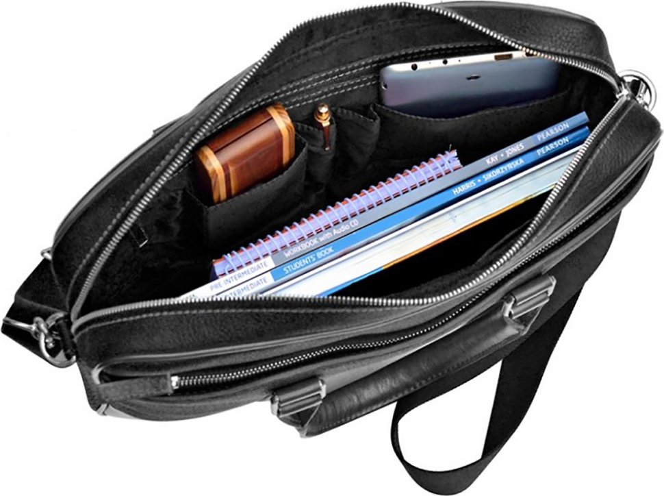 Ділова чоловіча сумка для ноутбука із натуральної шкіри чорного кольору Issa Hara (21189)