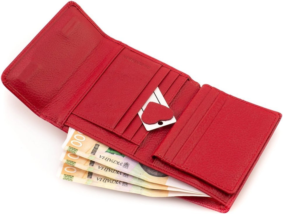 Червоний жіночий гаманець з натуральної шкіри з віконцем під документи ST Leather 1767285
