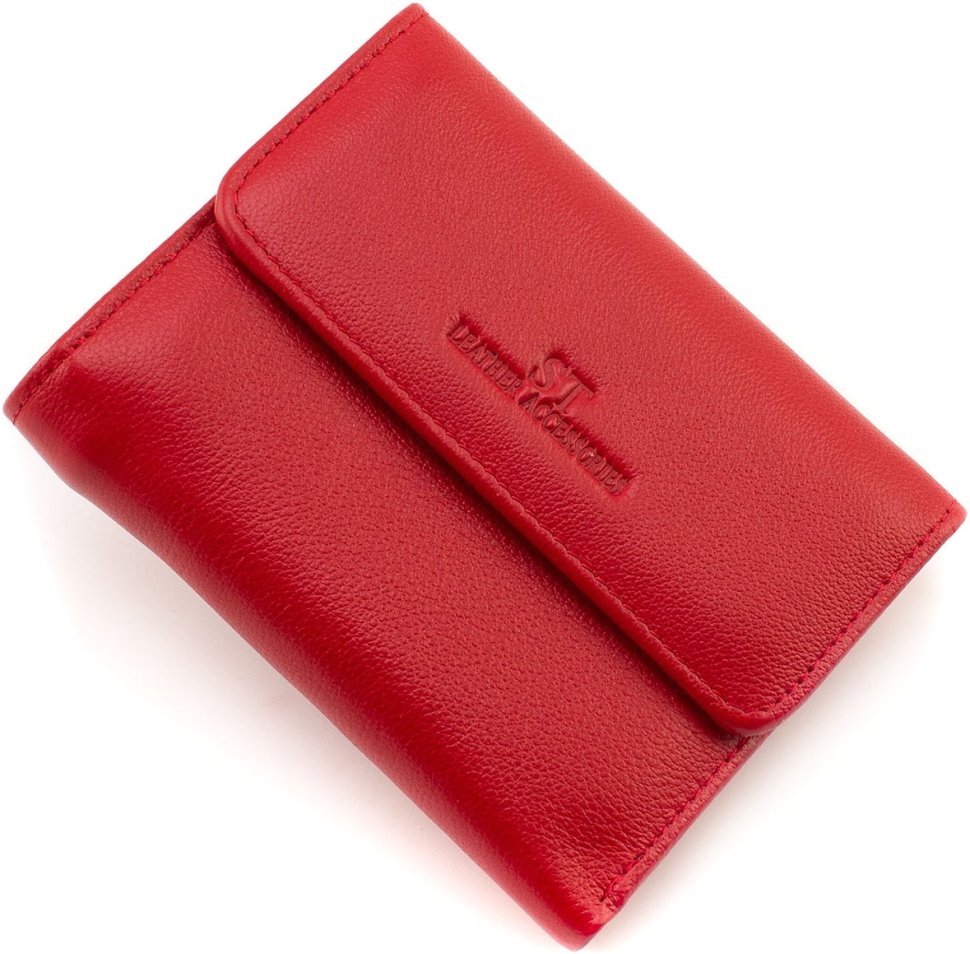 Червоний жіночий гаманець з натуральної шкіри з віконцем під документи ST Leather 1767285