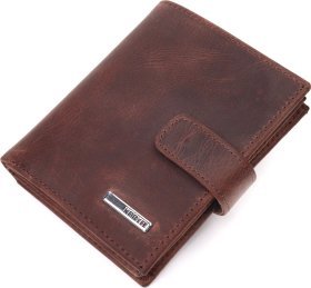 Темно-коричневий чоловічий гаманець із вінтажної шкіри з хлястиком на кнопці KARYA (2421387)