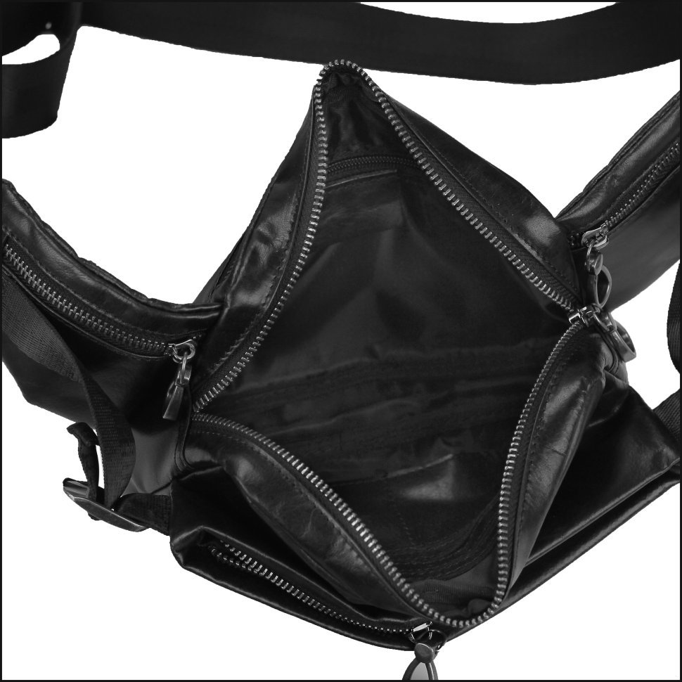 Черная кожаная мужская сумка-бананка на пояс Tiding Bag 77485 фото №4 Черная кожаная мужская сумка-бананка на пояс Tiding Bag 77485 modnotak фото №4