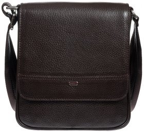 Наплічна шкіряна чоловіча сумка коричневого кольору DESISAN 107685