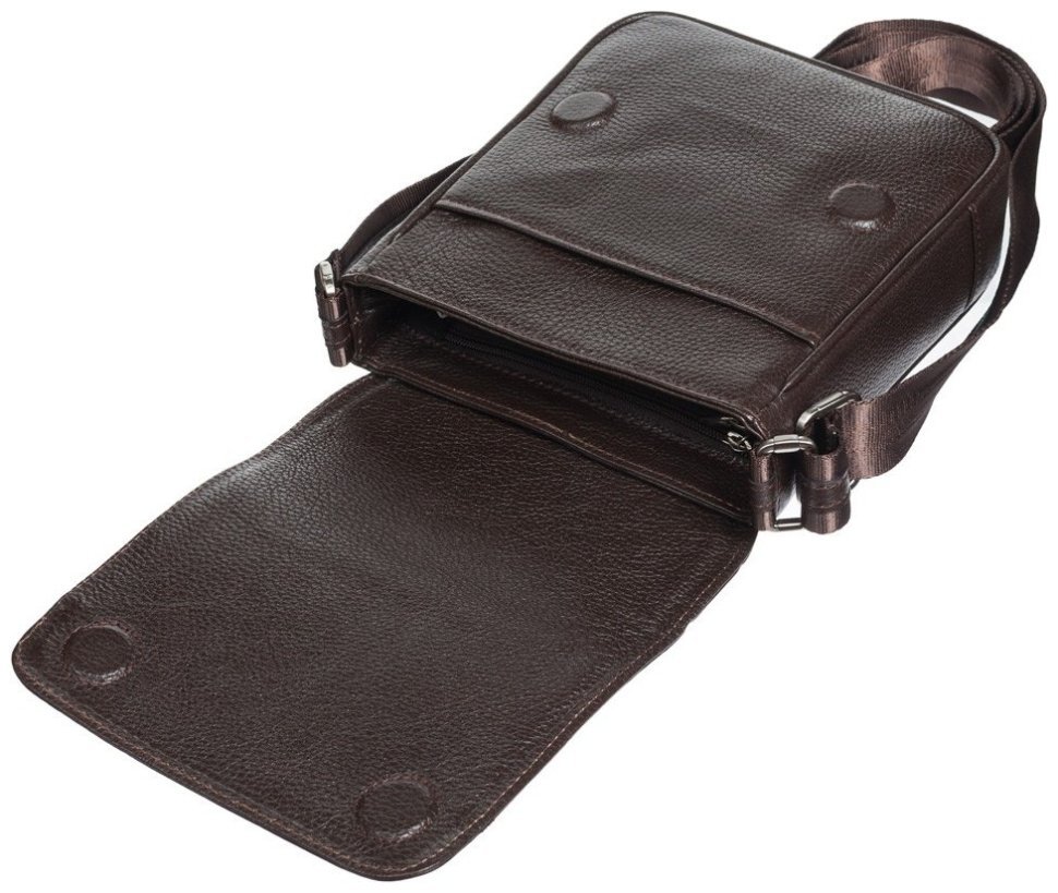Наплечная кожаная мужская сумка коричневого цвета DESISAN 107685 modnotak фото №4