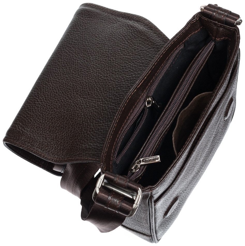 Наплечная кожаная мужская сумка коричневого цвета DESISAN 107685 modnotak фото №5