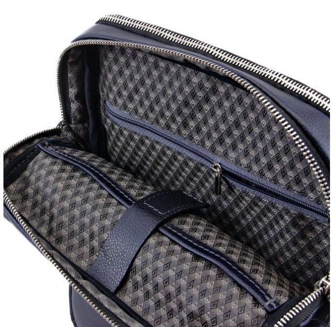 Темно-синя сумка з натральной шкіри на дві блискавки Tom Stone (12200)