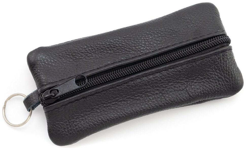 Велика шкіряна ключниця з двома відділеннями для ключів Leather Collection 97785 чорного кольору modnotak фото №1