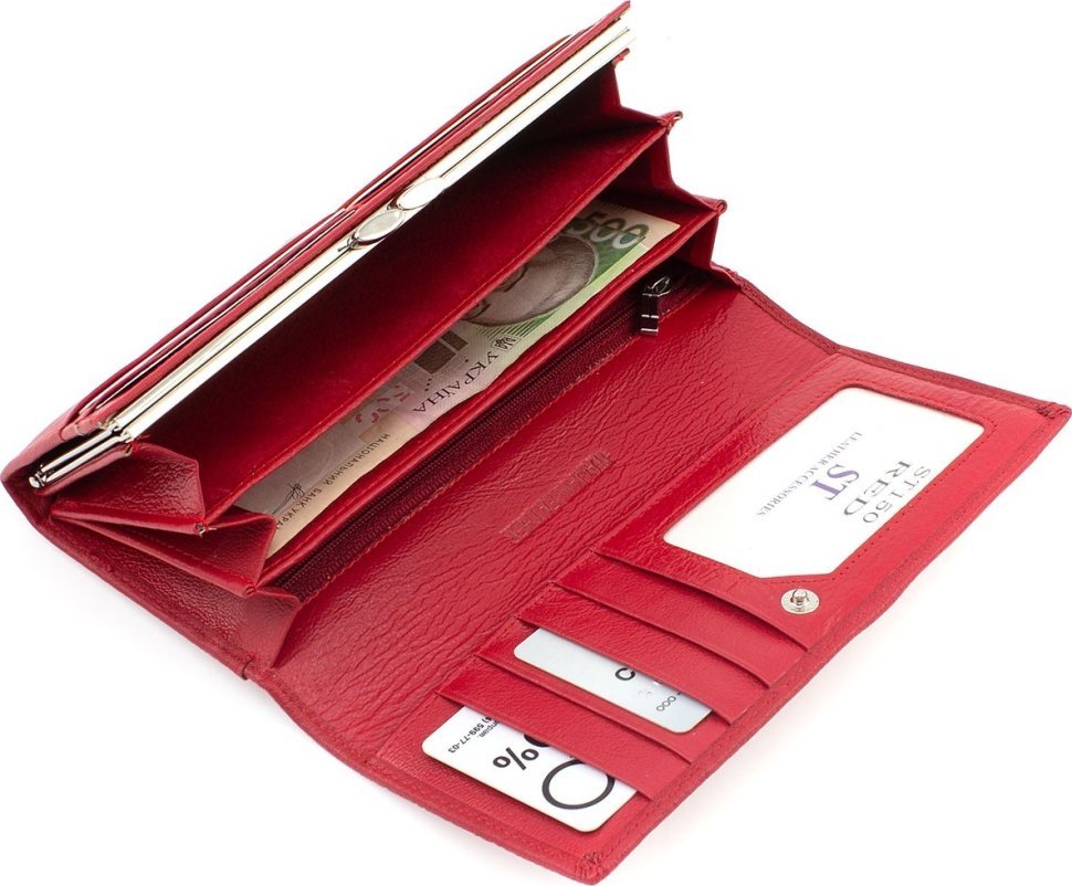 Класичний довгий жіночий гаманець червоного кольору з натуральної шкіри ST Leather (21528)