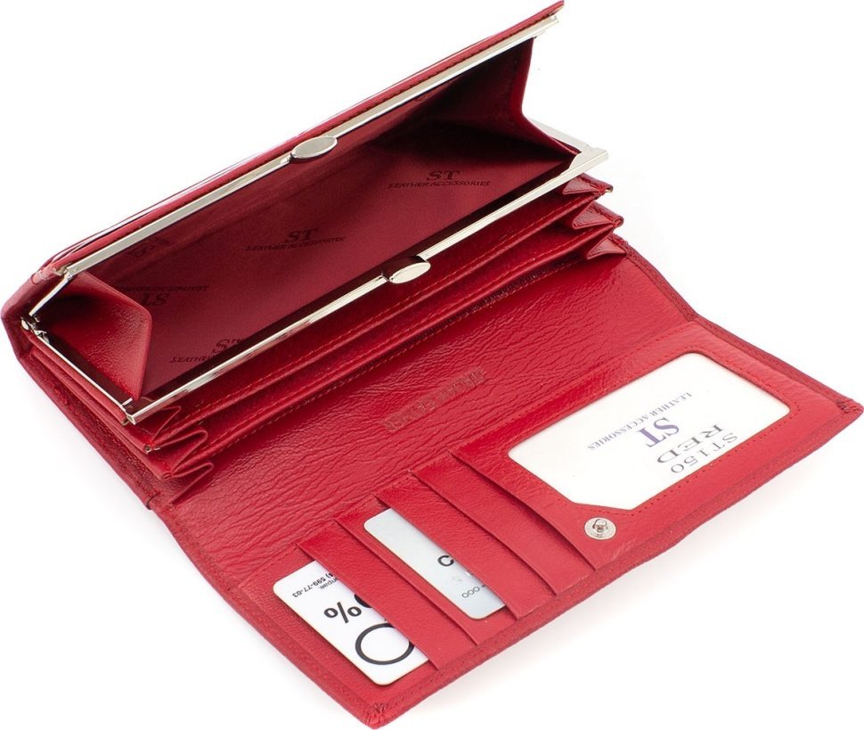 Класичний довгий жіночий гаманець червоного кольору з натуральної шкіри ST Leather (21528)