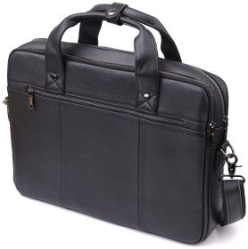 Деловой вместительный мужской портфель для ноутбука до 15" черного цвета Vintage 98185