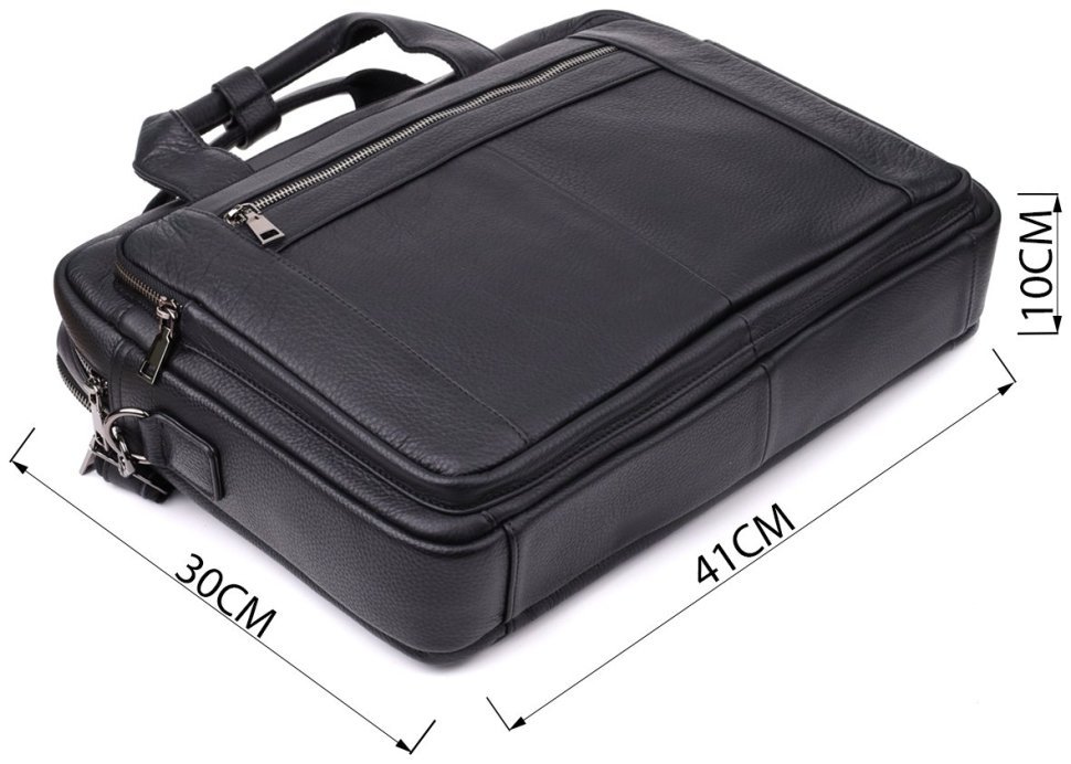 Деловой вместительный мужской портфель для ноутбука до 15" черного цвета Vintage 98185 фото №3 Деловой вместительный мужской портфель для ноутбука до 15" черного цвета Vintage 98185 modnotak фото №3