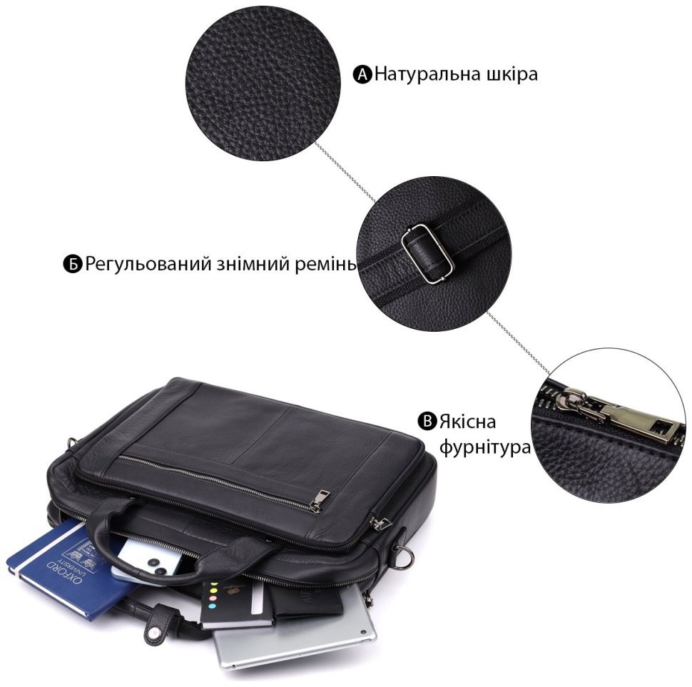 Деловой вместительный мужской портфель для ноутбука до 15" черного цвета Vintage 98185 фото №4 Деловой вместительный мужской портфель для ноутбука до 15" черного цвета Vintage 98185 modnotak фото №4