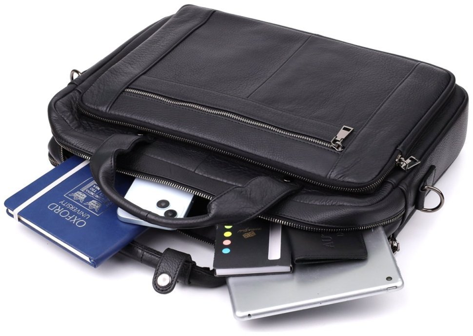 Деловой вместительный мужской портфель для ноутбука до 15" черного цвета Vintage 98185 фото №8 Деловой вместительный мужской портфель для ноутбука до 15" черного цвета Vintage 98185 modnotak фото №8