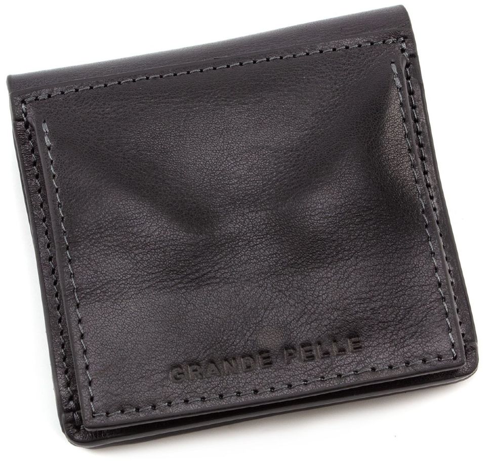 Чорний шкіряний гаманець на магнітах Grande Pelle (13063)
