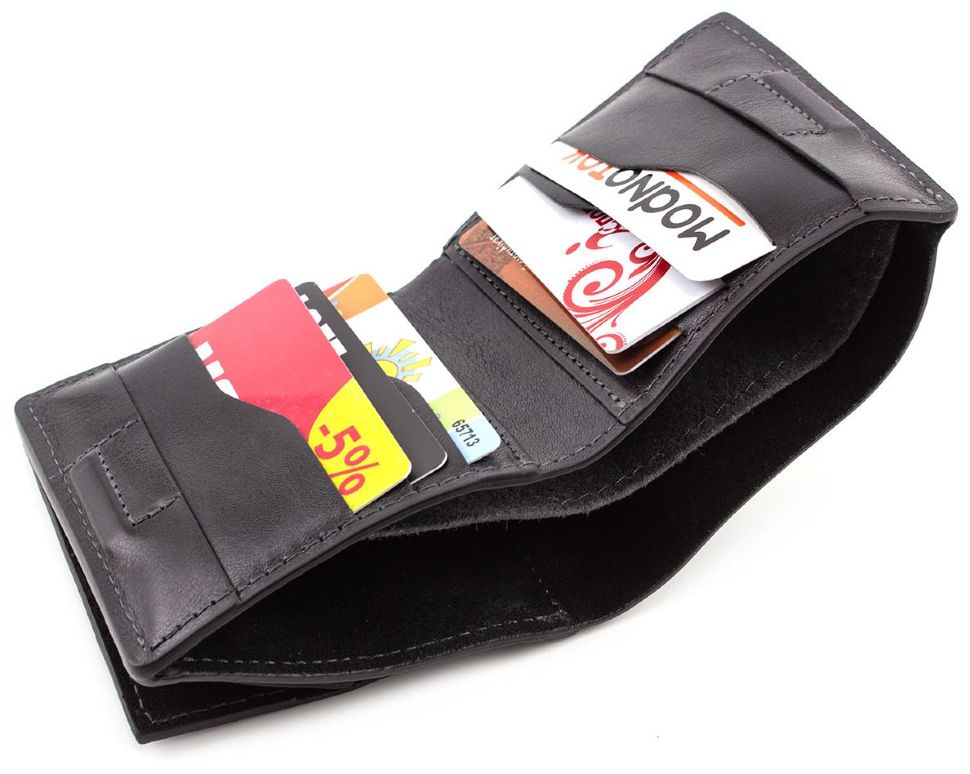 Чорний шкіряний гаманець на магнітах Grande Pelle (13063)