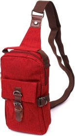 Бордовая мужская сумка через плечо из плотного текстиля на молнии Vintage 2422189