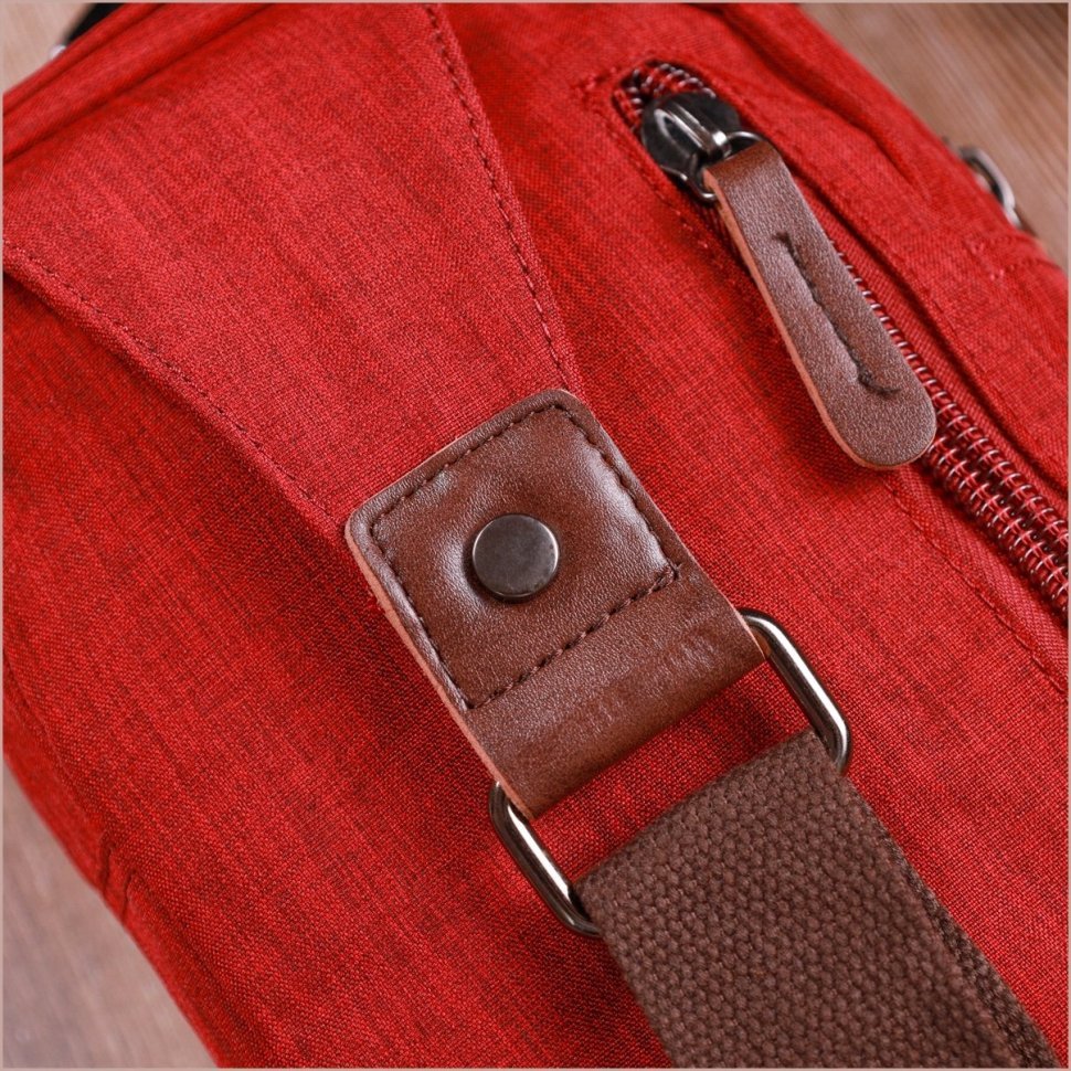 Бордова чоловіча сумка через плече із щільного текстилю на блискавці Vintage 2422189