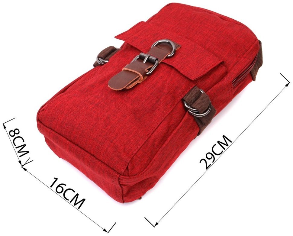 Бордовая мужская сумка через плечо из плотного текстиля на молнии Vintage 2422189 modnotak фото №9