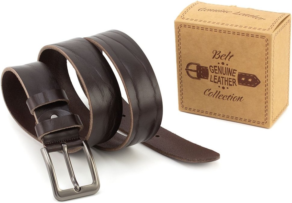 Чоловічий італійський ремінь з натуральної шкіри з легким стиснутим ефектом Gherardini 40740-GH-brown коричневого кольору modnotak фото №5