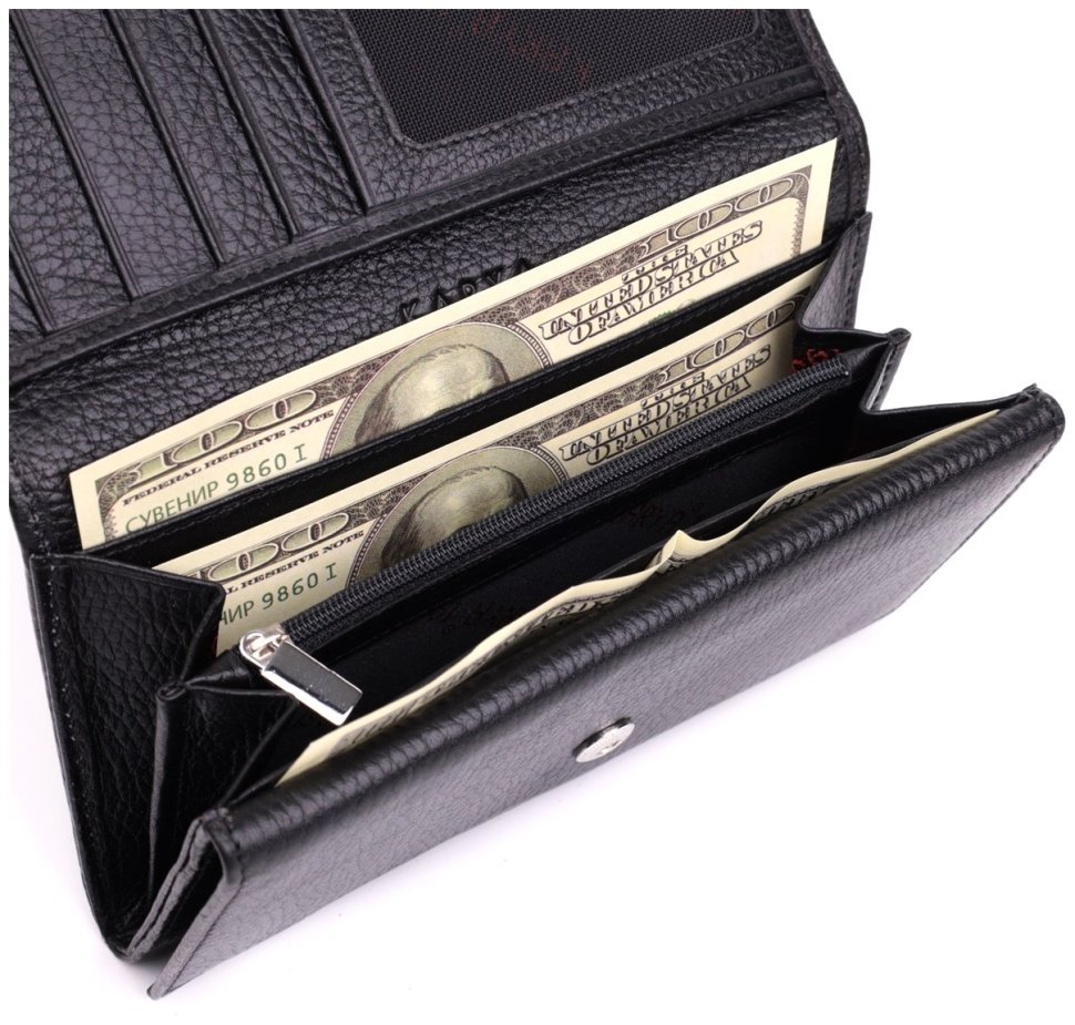 Черный женский кошелек из зернистой кожи KARYA 2422859 modnotak фото №7