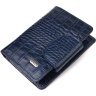 Женский кожаный кошелек синего цвета из натуральной кожи с тиснением под крокодила CANPELLINI (2421677) - 1