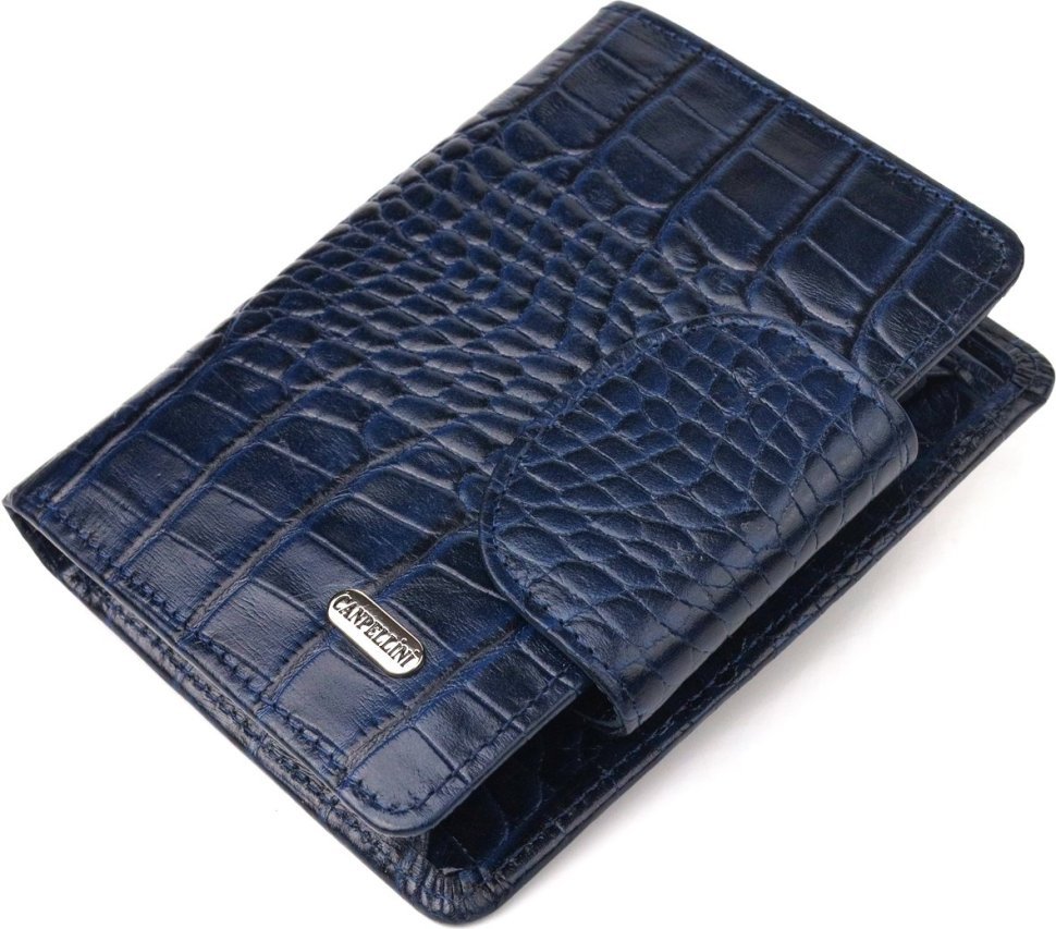Жіночий шкіряний гаманець синього кольору з натуральної шкіри з тисненням під крокодила CANPELLINI (2421677)