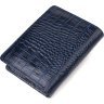 Женский кожаный кошелек синего цвета из натуральной кожи с тиснением под крокодила CANPELLINI (2421677) - 2
