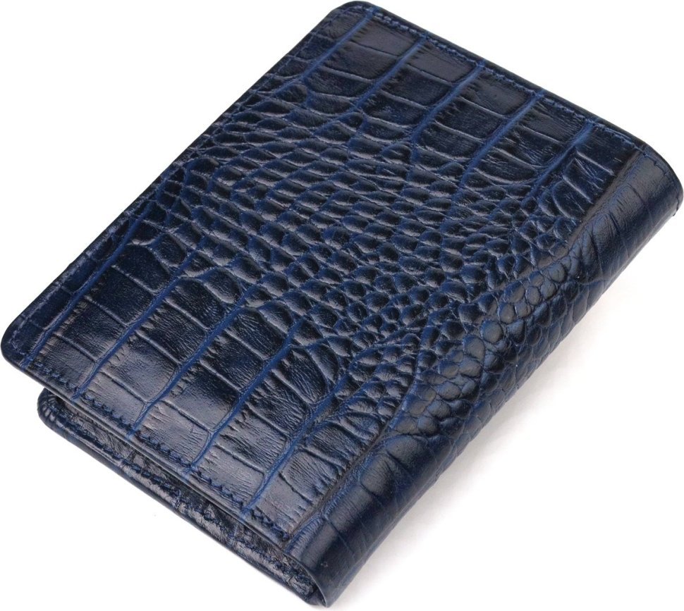 Женский кожаный кошелек синего цвета из натуральной кожи с тиснением под крокодила CANPELLINI (2421677)