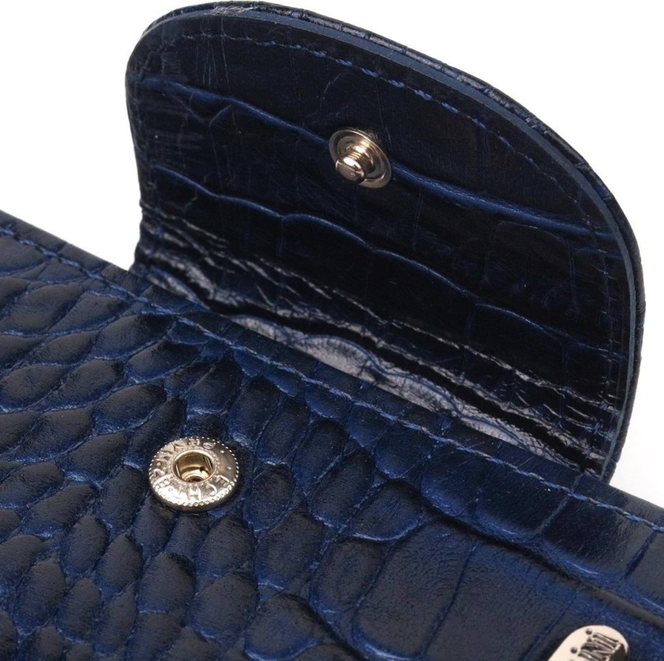 Женский кожаный кошелек синего цвета из натуральной кожи с тиснением под крокодила CANPELLINI (2421677)