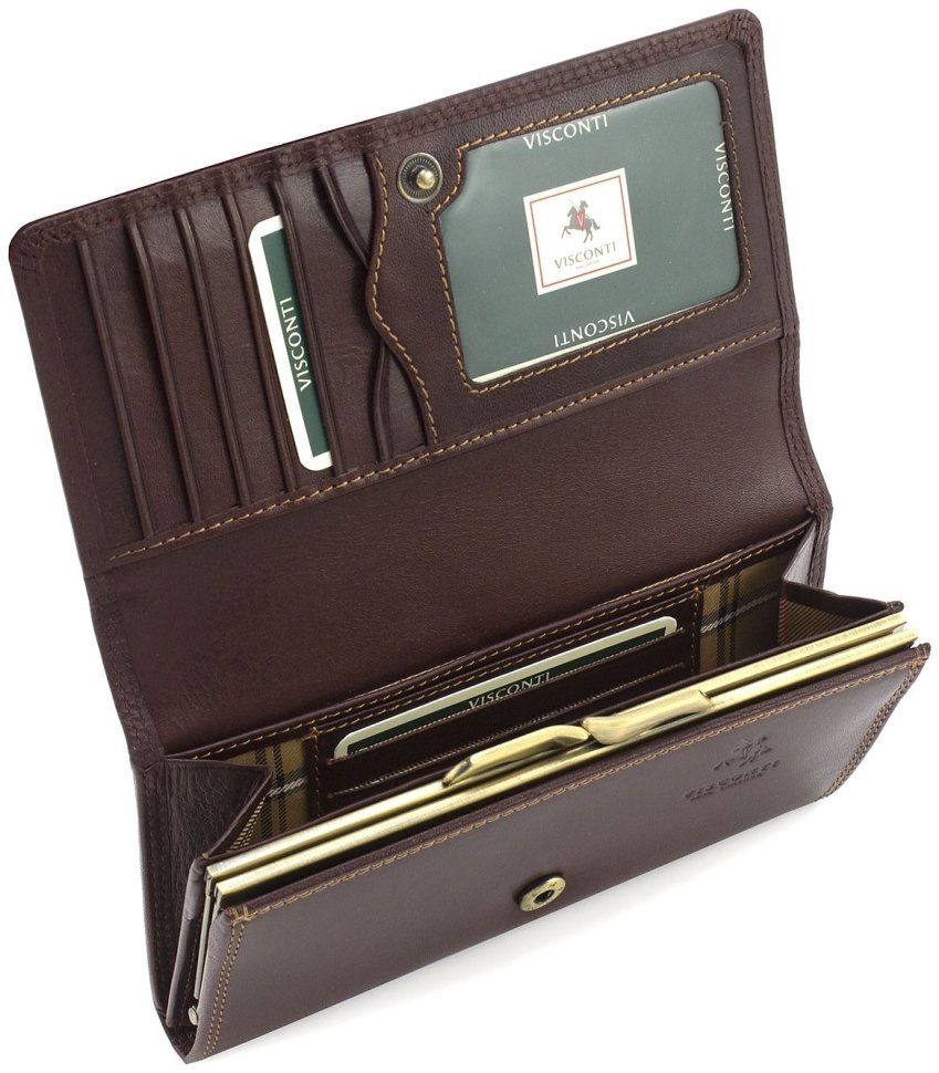 Классический коричневый женский кошелек из гладкой кожи с клапаном на кнопке Visconti Maria 68785