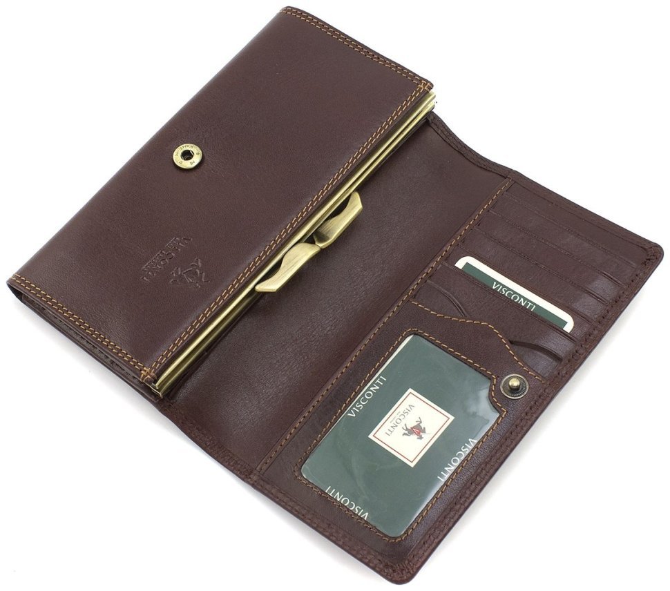 Класичний коричневий жіночий гаманець з гладкої шкіри із клапаном на кнопці Visconti Maria 68785