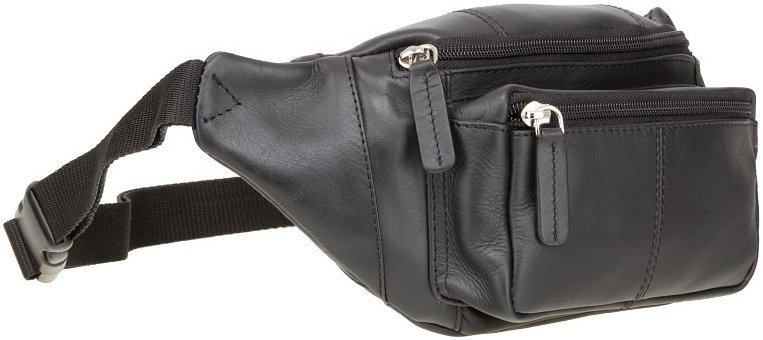Черная мужская сумка на пояс из натуральной качественной кожи Visconti 68985