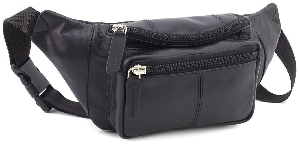 Черная мужская сумка на пояс из натуральной качественной кожи Visconti 68985
