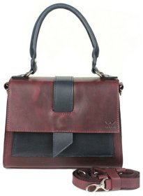 Жіноча сумка із вінтажної шкіри бордово-синього кольору із клапаном BlankNote Ester 78985