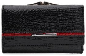 Жіночий лаковий шкіряний гаманець зі шкіри з фактурою під рептилію на кнопці Ricco Grande 109085 чорного кольору