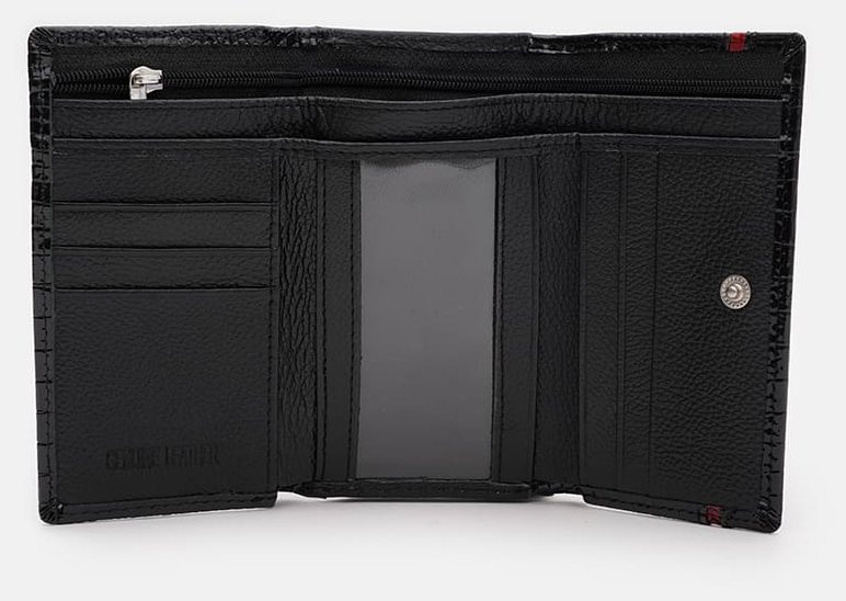 Женский лаковый кожаный кошелек из кожи с фактурой под рептилию на кнопке Ricco Grande 109085 черного цвета modnotak фото №4