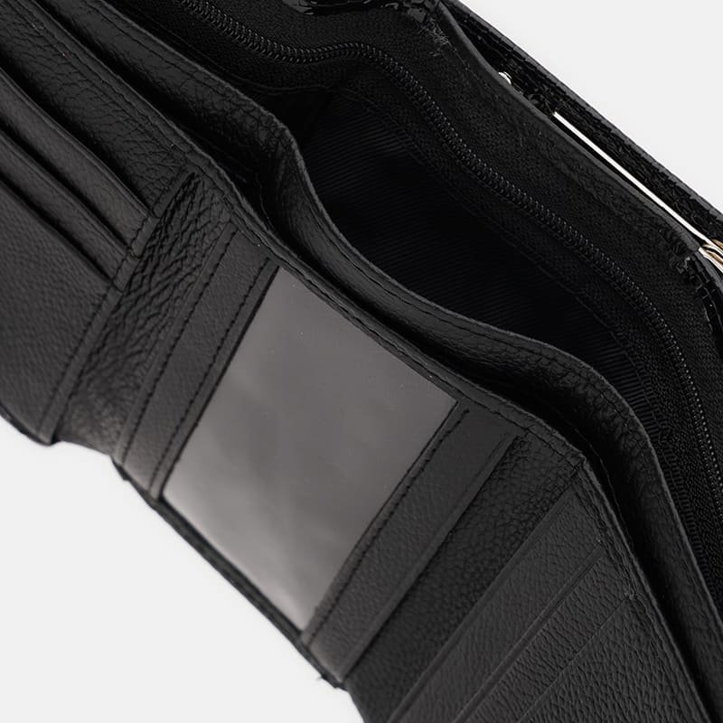 Женский лаковый кожаный кошелек из кожи с фактурой под рептилию на кнопке Ricco Grande 109085 черного цвета modnotak фото №6