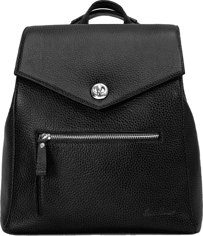 Женский черный рюкзак из фактурной кожи высокого качества с фиксацией на клапан Issa Hara (27098)