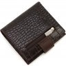 Коричневий мініатюрний гаманець із натуральної шкіри з тисненням під крокодила KARYA (19476) - 4