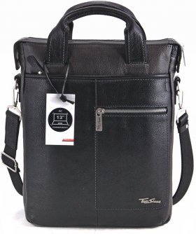 Чоловіча сумка невеликого розміру з натуральної шкіри чорно-сірого кольору Tom Stone (10975) - 2