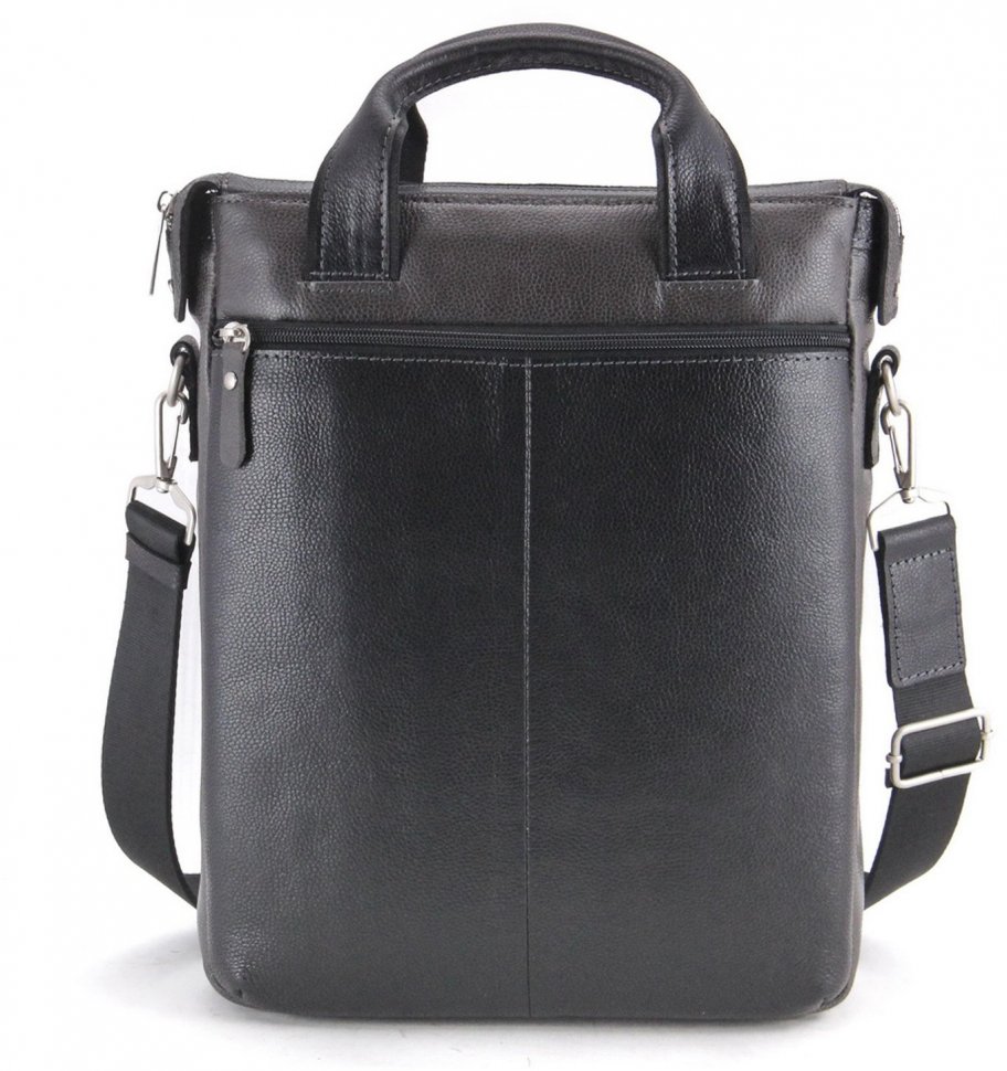 Чоловіча сумка невеликого розміру з натуральної шкіри чорно-сірого кольору Tom Stone (10975)