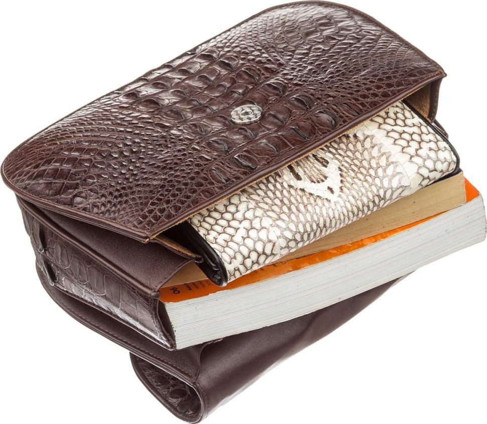 Жіноча сумка з натуральної шкіри крокодила коричневого кольору CROCODILE LEATHER (024-18619)