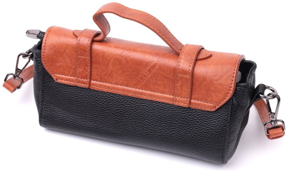 Горизонтальна жіноча сумка з натуральної шкіри чорно-коричневого кольору Vintage 2422349