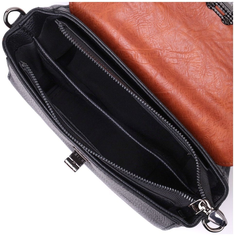Горизонтальная женская сумка из натуральной кожи черно-коричневого цвета Vintage 2422349